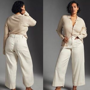 NWT Anthropologie x Maeve White The Colette Cropped Linen Wide-Leg Pants 20W